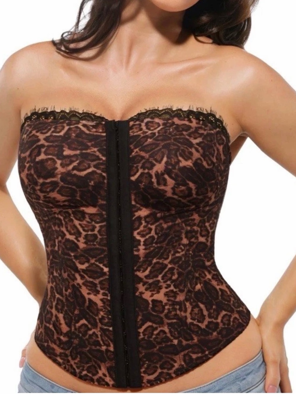 NWT Popilush Leopard Lace Corset Top Bustier Waste Shaper -Spagetti Strap S